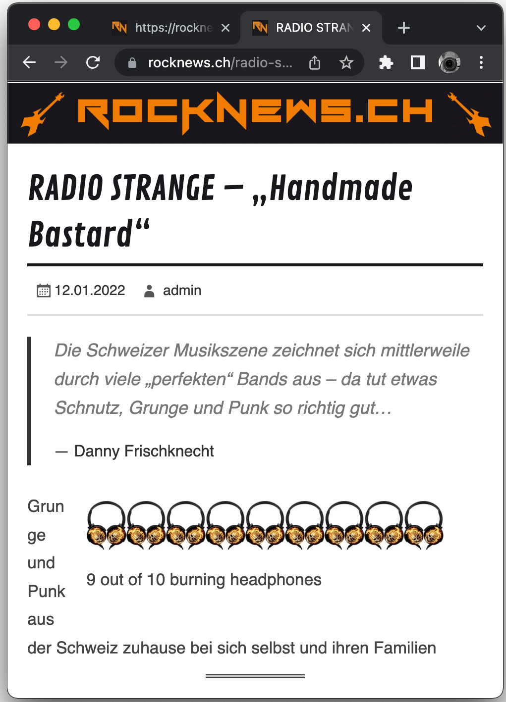 Radio Strange Review on rocknews.ch - Website screenshot