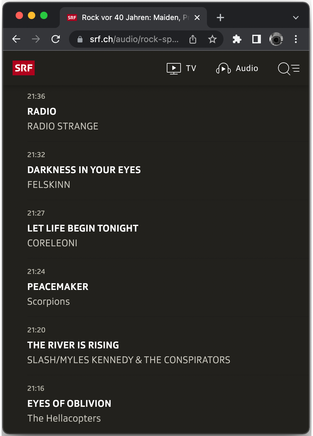 Radio Strange on SRF - Website screenshot